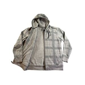 Zoo York Hoodie Mens XXL Gray Plaid Sherpa Lined Full Zip Skater Streetwear Logo